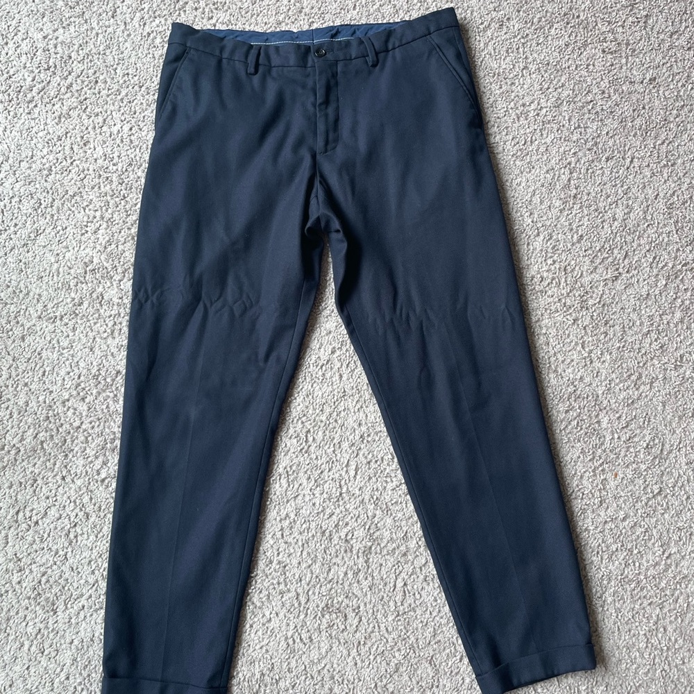 Zara Men Blue Cuffed Slacks (Textured pattern) Size: US 32 in Great Conditions